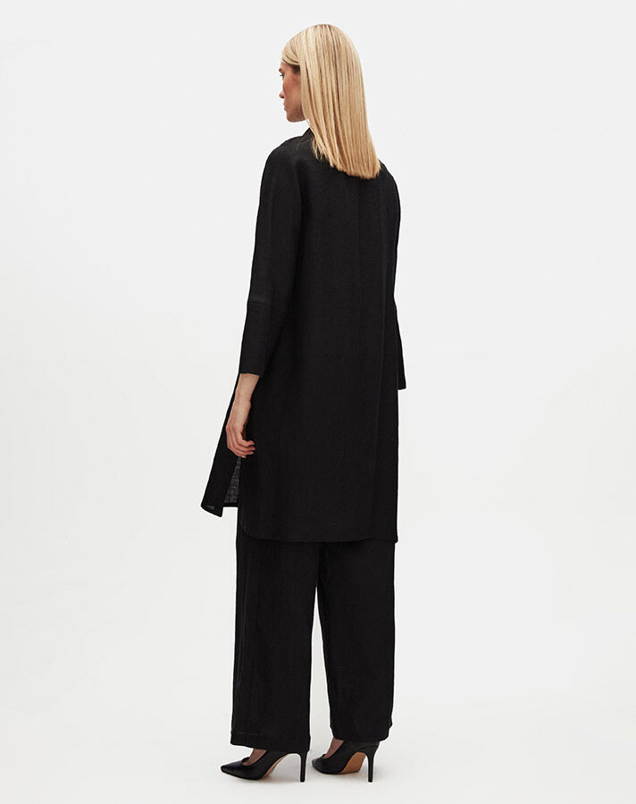 Double Breasted Linen Jacket with Side Slits - 5