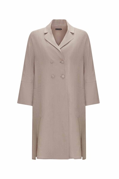 Double Breasted Linen Jacket with Side Slits - 1