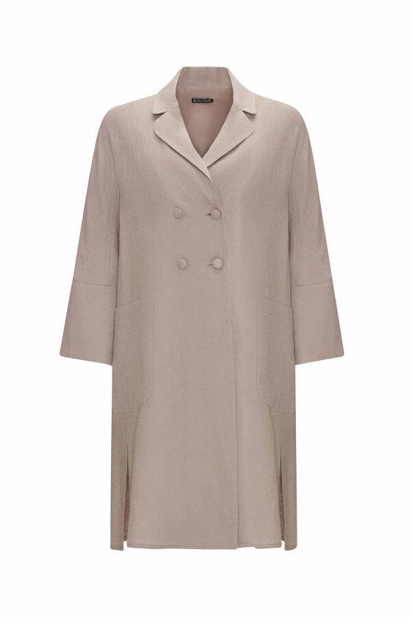Double Breasted Linen Jacket with Side Slits - 1
