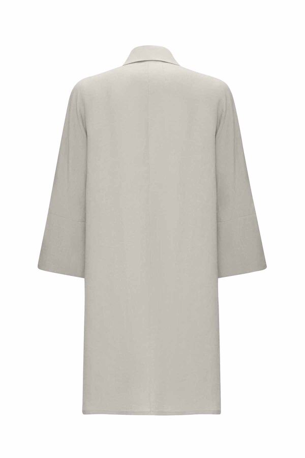 Double Breasted Linen Jacket with Side Slits - 7