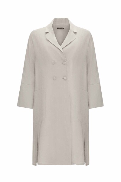 Double Breasted Linen Jacket with Side Slits - 6
