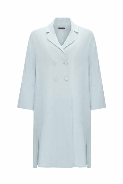Double Breasted Linen Jacket with Side Slits - 8