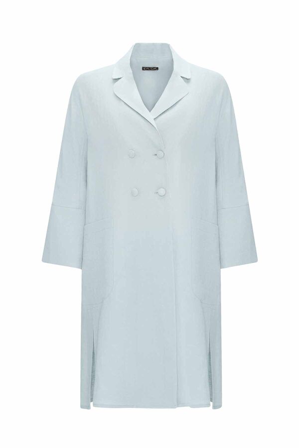 Double Breasted Linen Jacket with Side Slits - 8