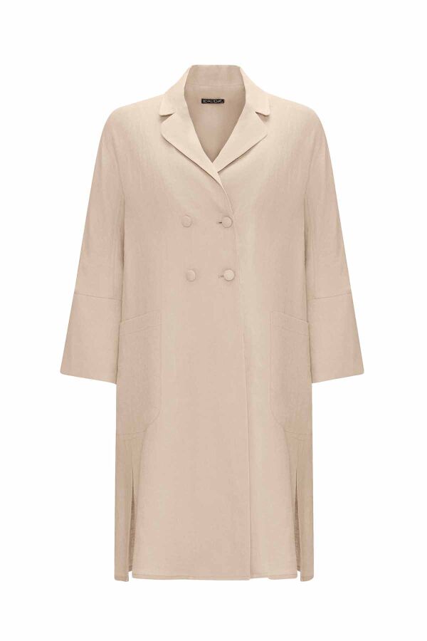 Double Breasted Linen Jacket with Side Slits - 10