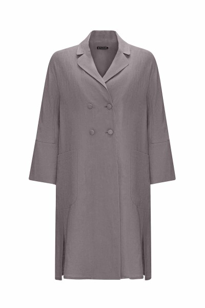Double Breasted Linen Jacket with Side Slits - 12