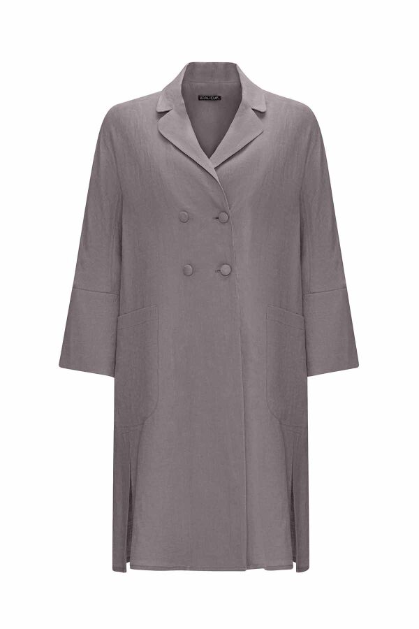 Double Breasted Linen Jacket with Side Slits - 12