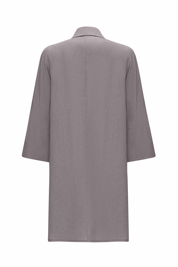 Double Breasted Linen Jacket with Side Slits - 13