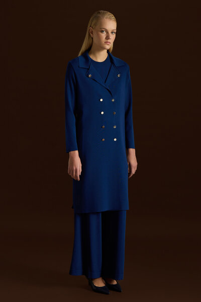 Düğme Detaylı Gömlek Yaka Triko Hırka Navy 