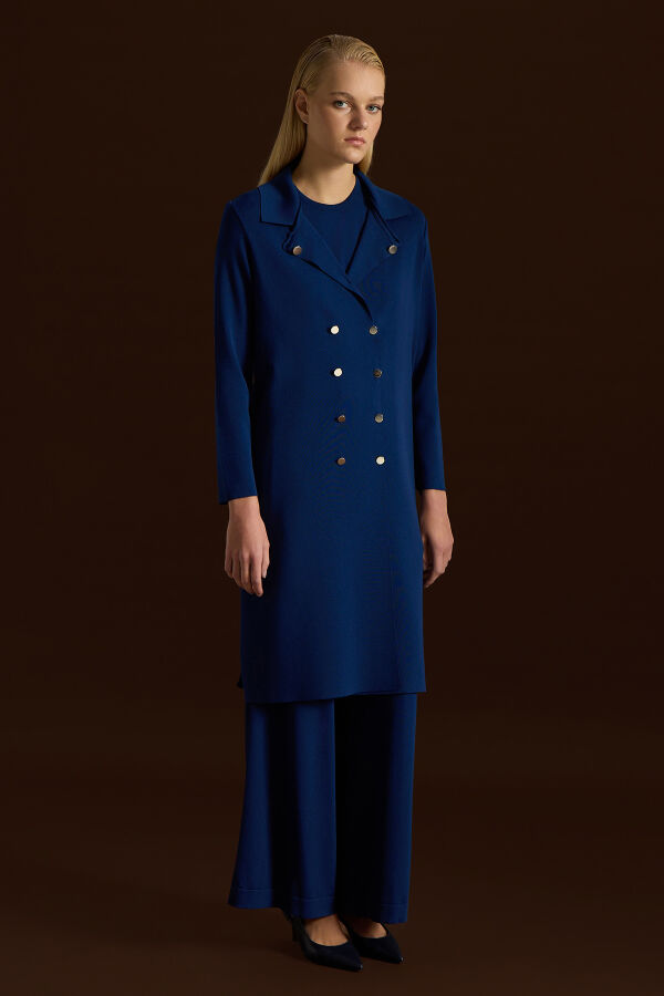 Düğme Detaylı Gömlek Yaka Triko Hırka Navy - 1