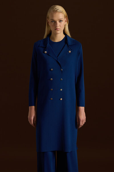 Düğme Detaylı Gömlek Yaka Triko Hırka Navy - 2