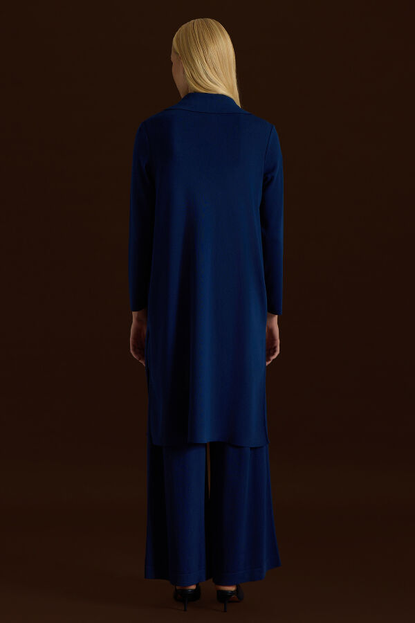 Düğme Detaylı Gömlek Yaka Triko Hırka Navy - 3