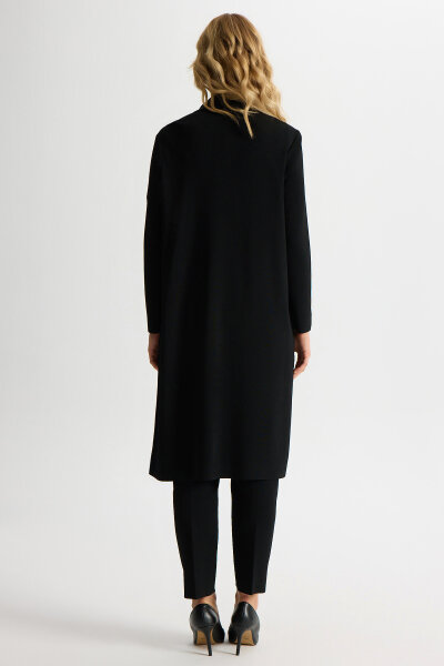 Düğme Detaylı Gömlek Yaka Triko Hırka Siyah - 3