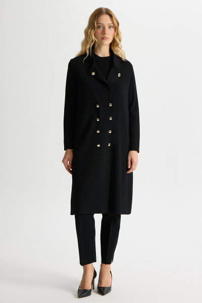 Düğme Detaylı Gömlek Yaka Triko Hırka Siyah - 4