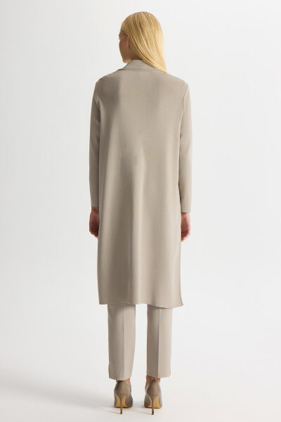 Düğme Detaylı Gömlek Yaka Triko Hırka Stone - 4