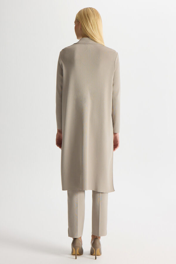 Düğme Detaylı Gömlek Yaka Triko Hırka Stone - 4