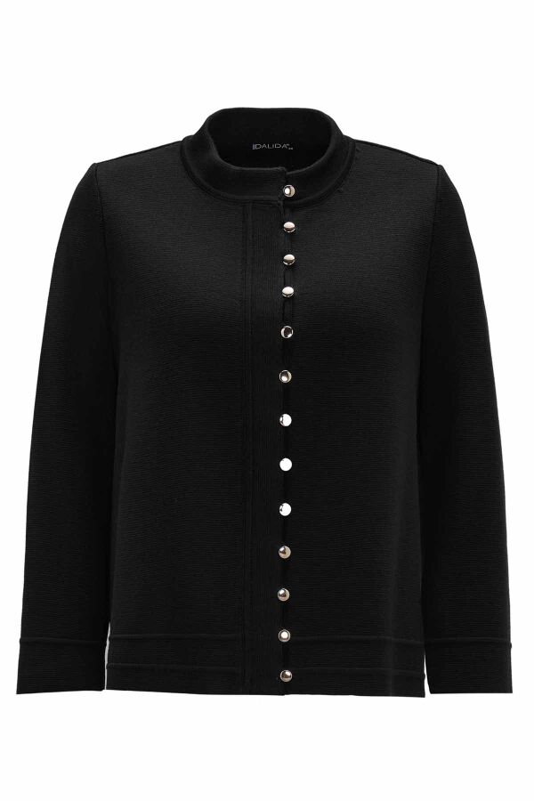 T26K-8207 Düğme Detaylı Triko Ceket BLACK - 2