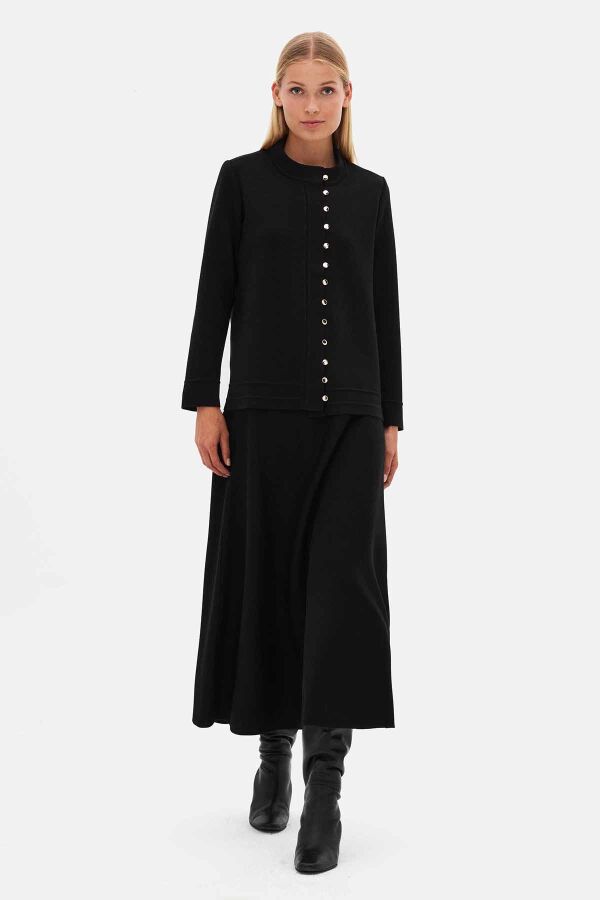 T26K-8207 Düğme Detaylı Triko Ceket BLACK - 1