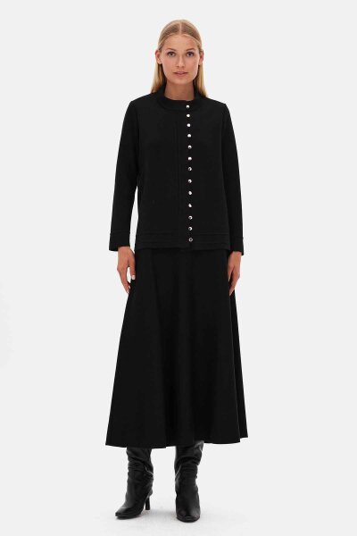 T26K-8207 Düğme Detaylı Triko Ceket BLACK - 3