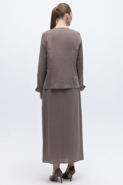 Düğme ve Fırfır Detaylı Detaylı Keten Ceket Mink - MISS DALIDA (1)