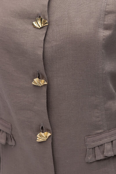 Düğme ve Fırfır Detaylı Detaylı Keten Ceket Mink - 5