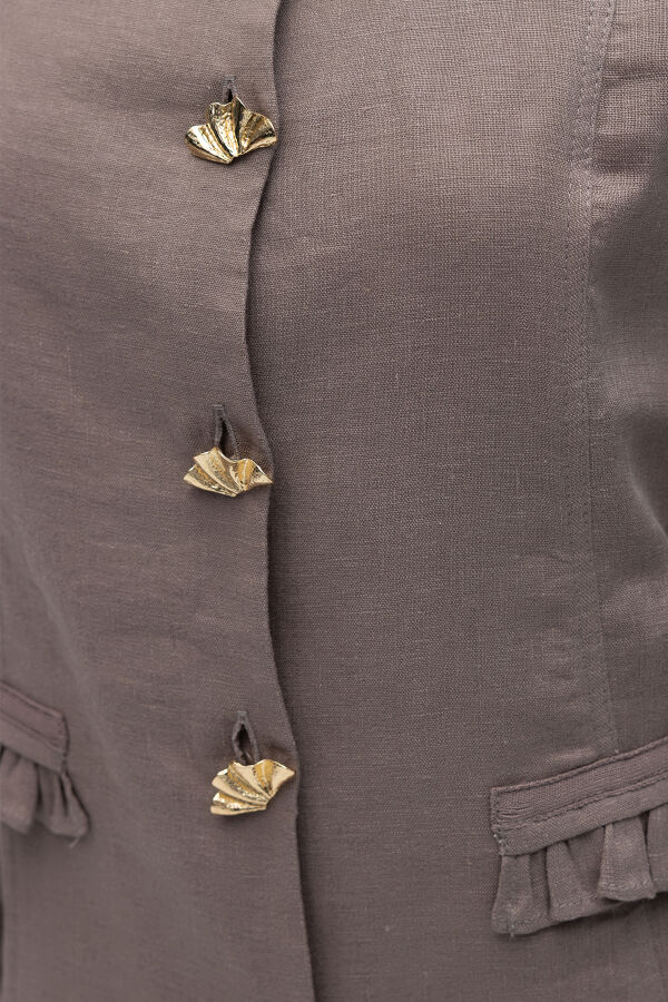 Düğme ve Fırfır Detaylı Detaylı Keten Ceket Mink - 5