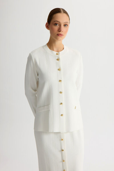 Buttoned Classic Knit Jacket - 1