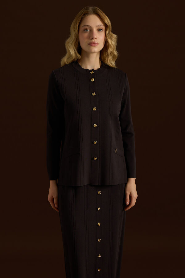 Buttoned Classic Knit Jacket - 1