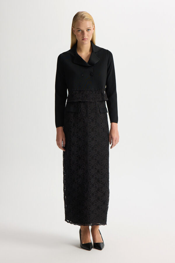 Dantel Detaylı Ceket Siyah - 1