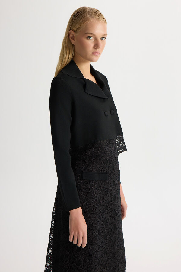 Dantel Detaylı Ceket Siyah - 2