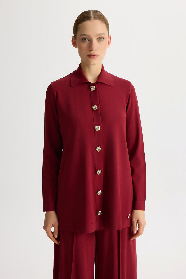 Stylish Buttoned Knit Jacket - 1