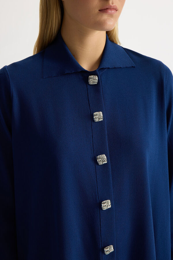 Düğmeli Şık Triko Ceket Navy - 2