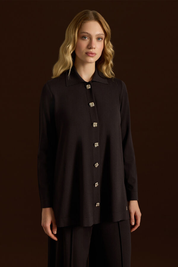 Stylish Buttoned Knit Jacket - 1