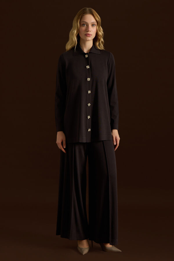 Stylish Buttoned Knit Jacket - 3