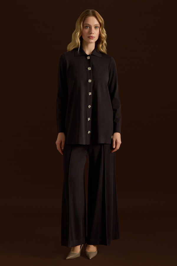 Stylish Buttoned Knit Jacket - 4