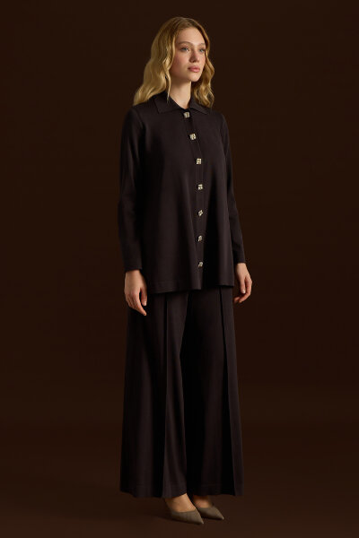 Stylish Buttoned Knit Jacket - 5