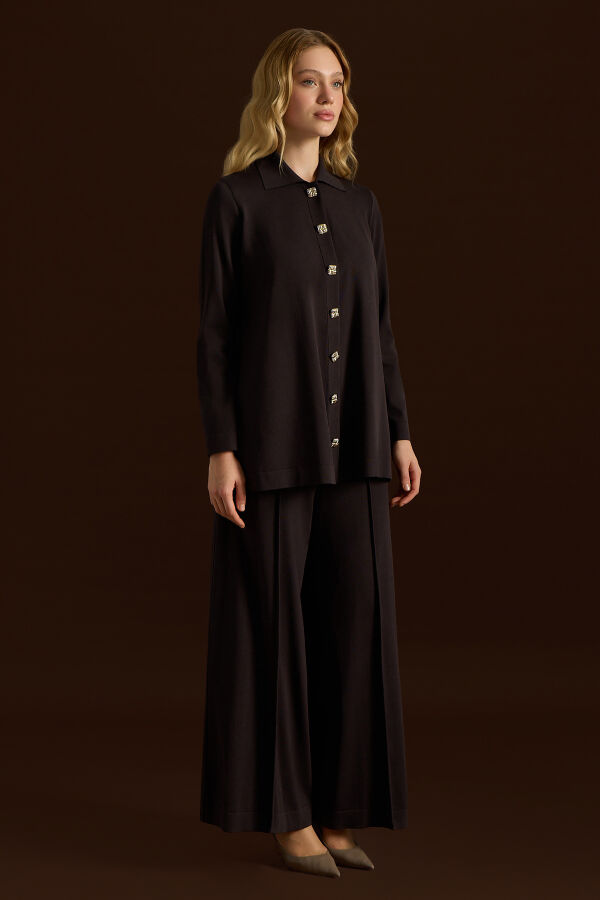 Stylish Buttoned Knit Jacket - 5