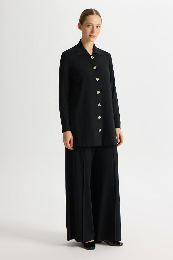 Düğmeli Şık Triko Ceket Siyah - 4