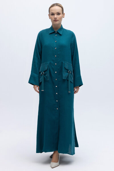 Düğmeli Uzun Keten Kap North Sea 