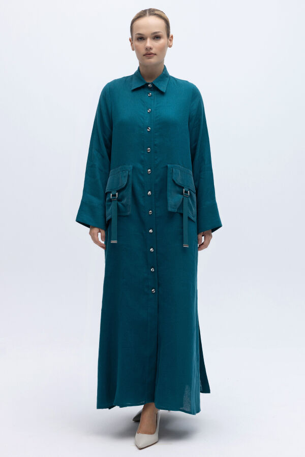 Düğmeli Uzun Keten Kap North Sea - 1