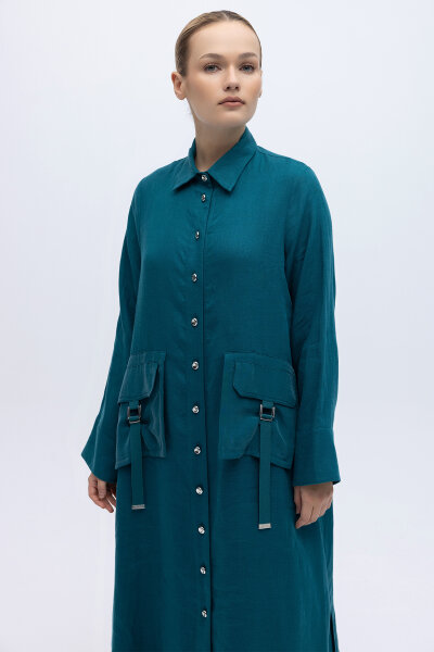 Düğmeli Uzun Keten Kap North Sea - 2