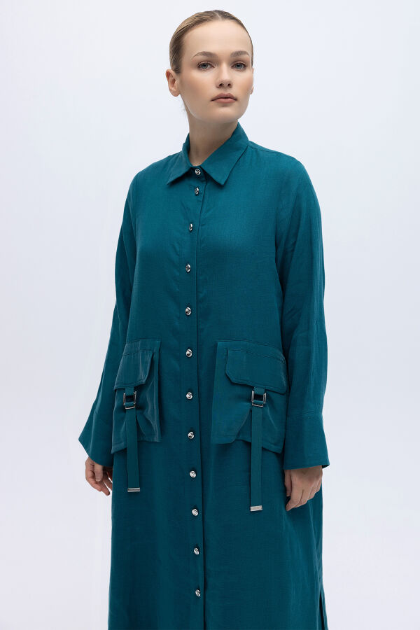 Düğmeli Uzun Keten Kap North Sea - 2