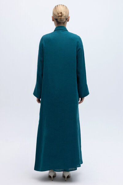 Düğmeli Uzun Keten Kap North Sea - 4