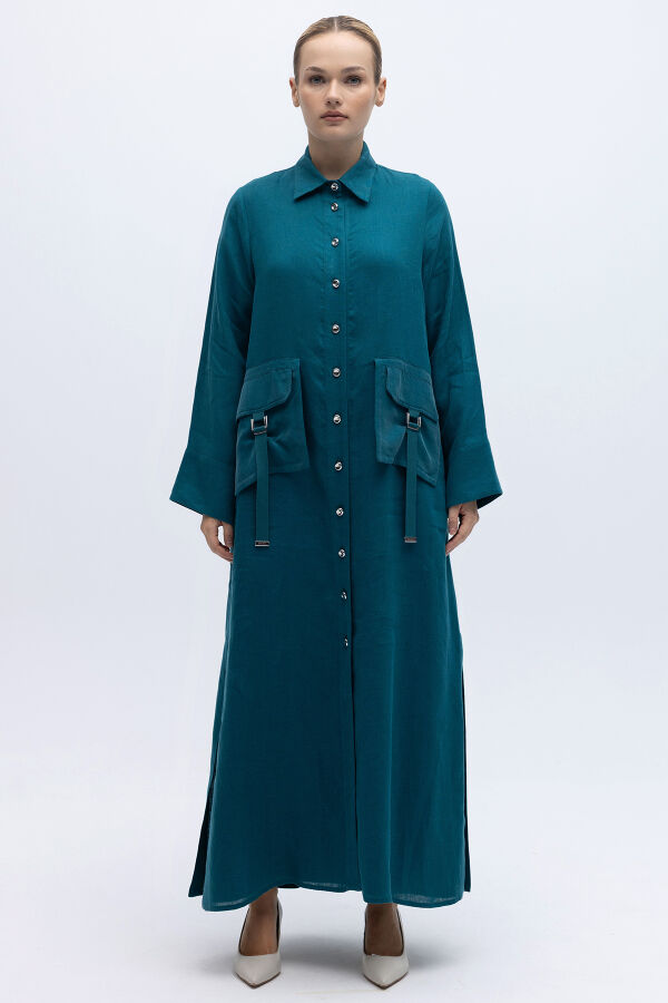 Düğmeli Uzun Keten Kap North Sea - 5