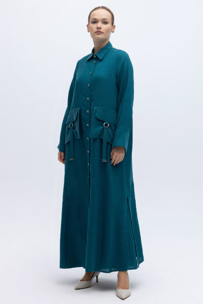 Düğmeli Uzun Keten Kap North Sea - 6