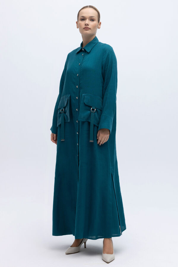 Düğmeli Uzun Keten Kap North Sea - 6