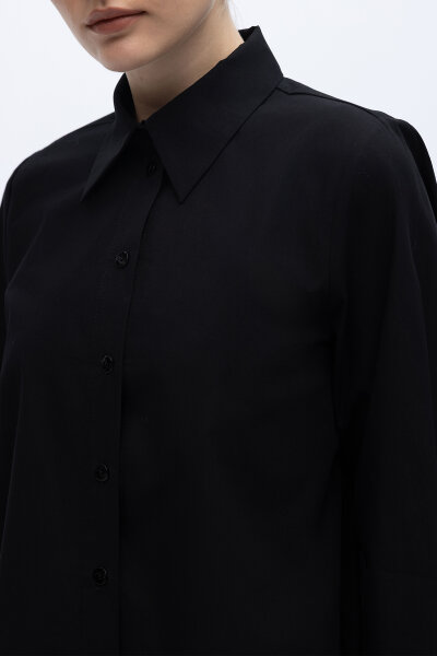 Düz Kesim Keten Gömlek Siyah - 2