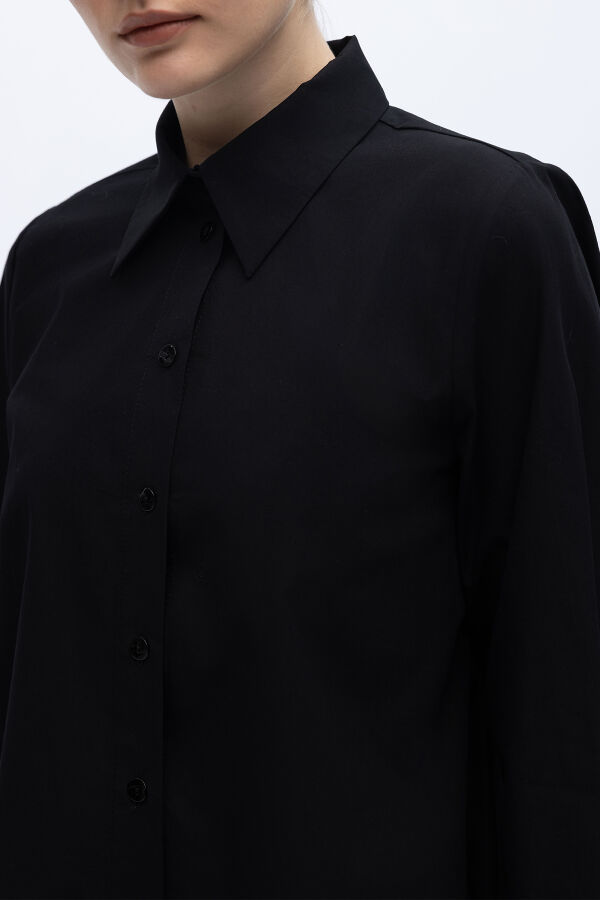 Düz Kesim Keten Gömlek Siyah - 2