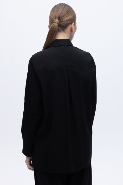 Düz Kesim Keten Gömlek Siyah - 3