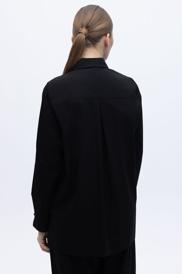 Düz Kesim Keten Gömlek Siyah - 3