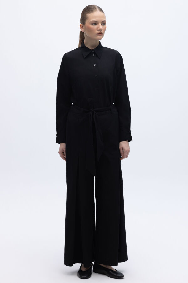 Düz Kesim Keten Gömlek Siyah - 4